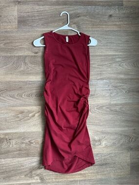 Missufe Size Medium Tulip Hem‎ Ruched Asymmetric Tank Dress Burgundy Red
